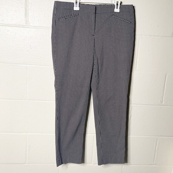 J Jill Women Sz 8 Pants Trousers Stretch Straight Leg Side Zip Career Navy White - Picture 1 of 11